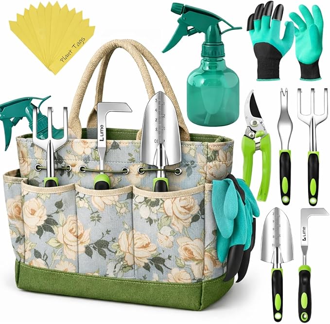 Heavy Duty Gardening Tools - Gardening Gifts for Women, Men, Mom, Dad - Durable, Ergonomic Garden Tools Set (Floral)