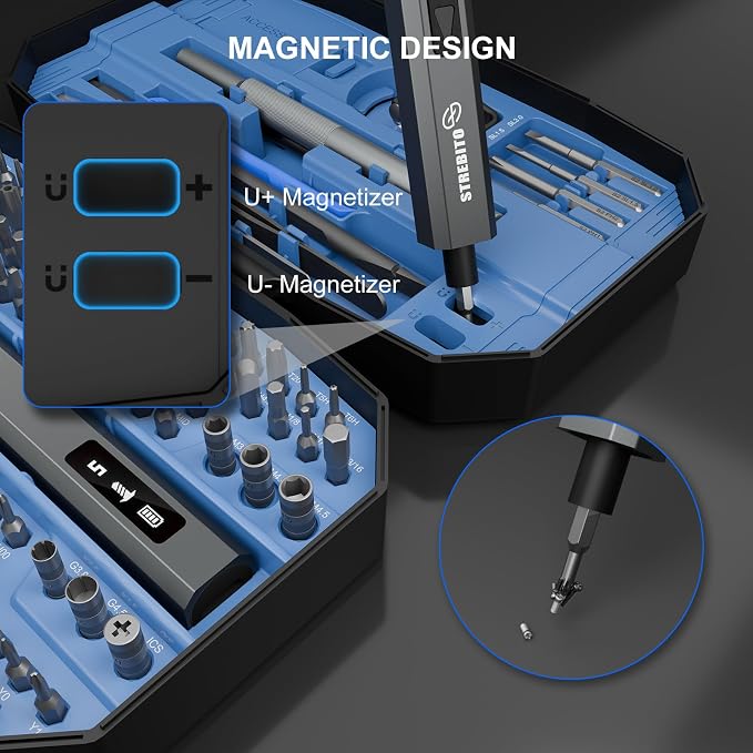 STREBITO 155 in 1 Electric Screwdriver Set, Small Electric Screwdriver Cordless with 140 S2 Magnetic Bits, Electronic Power Screwdriver Repair Tool Kit for RC, Computer, Pc Building, Laptop（Upgraded）