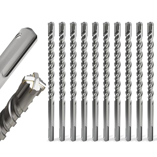 10PCS SDS Plus Rotary Hammer Drill Bits, (1/2"*8"-12.7mm*210mm) - 4 Carbide Cutting Edges, Ideal for Masonry| Heavy-Duty Masonry |Hammer Drill Bits for Precision Drilling