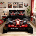 Red Race Car Comforter Set Twin Size,Black White Checkered Racing Flag Bedding Set for Kids Boys Room Decor,7Pcs Cool Sports Themed Bedding with Comforter,Fitted Sheet,Flat Sheet,Pillowcases.