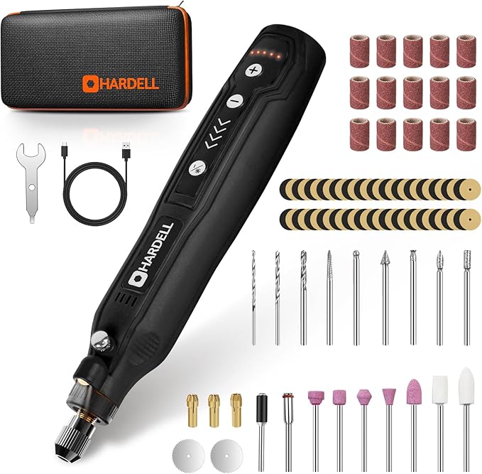HARDELL Mini Cordless Rotary Tool Kit, 5-Speed and USB Charging with 69 Accessories, Multi-Purpose 3.7V Power Rotary Tool for Sanding, Polishing, Drilling, Etching, Engraving, DIY Crafts (Black)