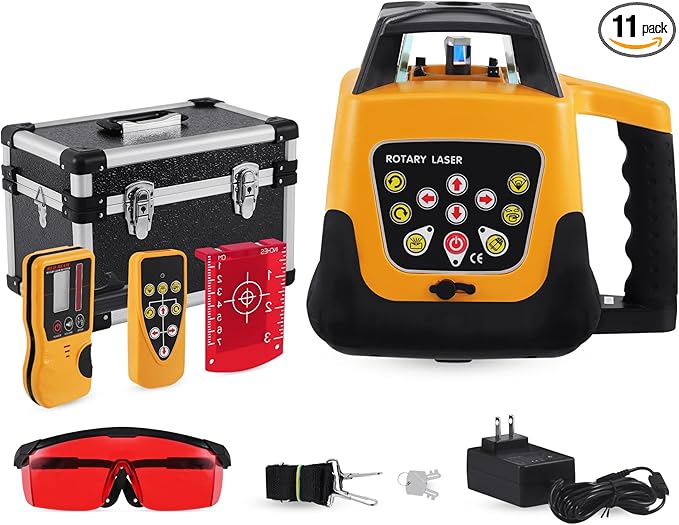 Rotary Laser Level Kit, 360 Degree Automatic Self Leveling Red Beam Horizontal Laser Transit, 500m Working Range for Construction & Building