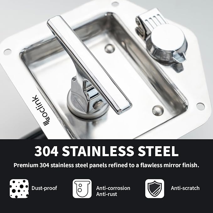 Tool Box Lock with Shock-Absorbing Roller Latch & Zinc Alloy Cover Truck Toolbox Latch Replacement 304 Stainless Steel Folding T-Handle Lock with Keys for RV Camper, Trailer Door, Cabinets