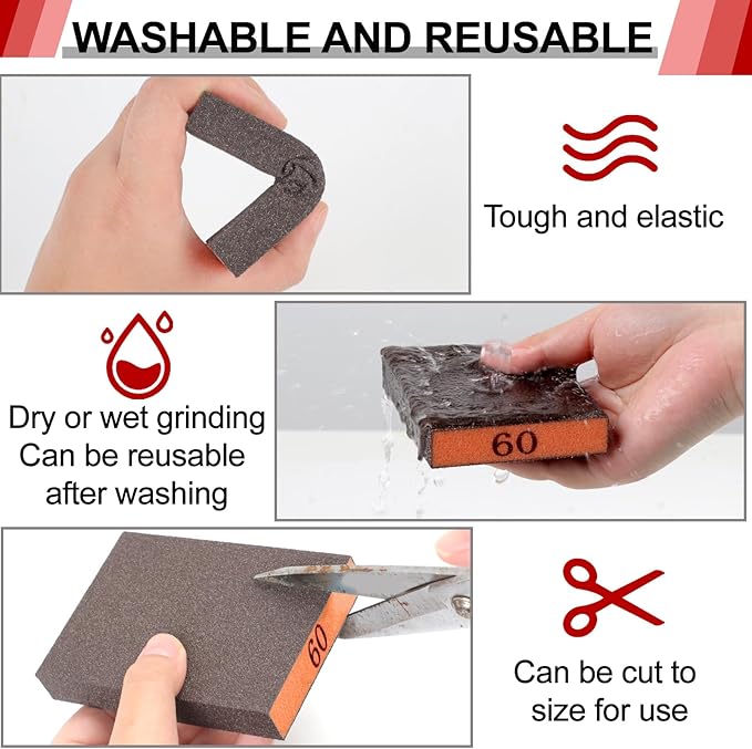 YNZDRWA 4 Pack Sanding Sponge, Washable and Reusable Sanding Blocks for Drywall Wood Metal Furniture, 60 Grit Sandpaper Block Assortment