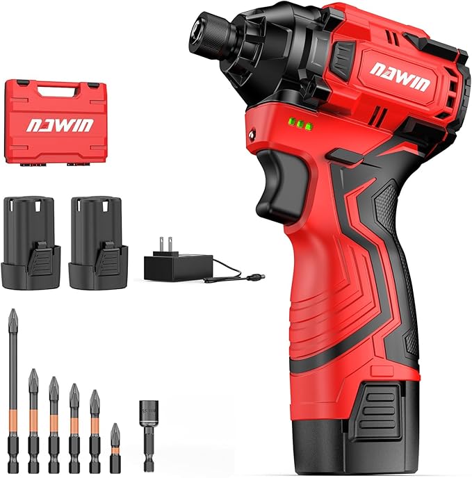 NAWIN Cordless Impact Driver Kit 16.8V Max Torque 140Nm（105ft-lbs）High Rotation Electric Impact Driver Brushless Motor Continuously Variable Rechargeable 1/4" impact driver 2.0Ah Batteries