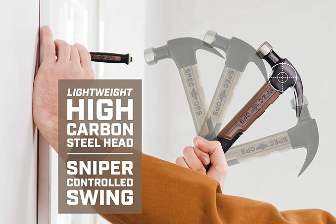 Spec Ops Tools Fiberglass Hammer, 16 oz, Smooth Face, Curved Claw, Shock-Absorbing Grip, 3% Donated to Veterans