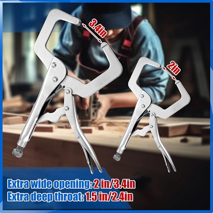 Yexiya 8 Pack 11 Inch 6 Inch Locking C Clamp Locking Pliers Adjustable Welding Clamp Heavy Duty Alloy Steel with Regular Tip for Woodworking Shop Home Farm