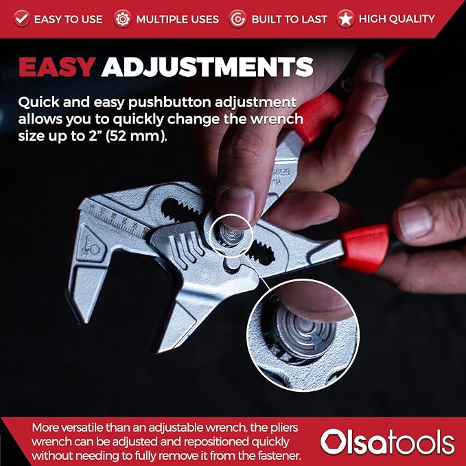 Olsa Tools 10-Inch Pliers Wrench - Wide & Thin Smooth Jaws - Up to 2" Capacity - 1000lb+ Gripping Force - Heavy Duty Steel - Professional Grade - Part: 1423