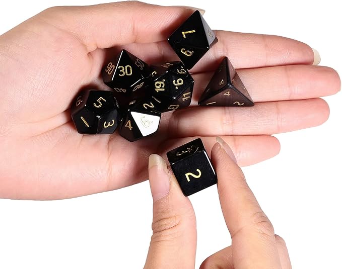 mookaitedecor 7 PCS Obsidian Crystal Polyhedral DND Dice Set, Polished Tumbled Stones Dices for RPG MTG Table Games Home Decoration