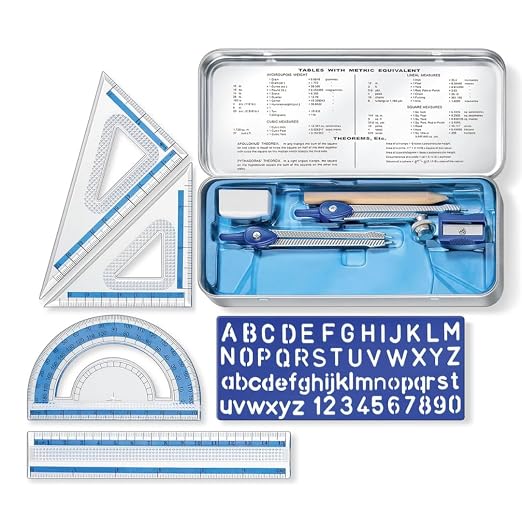 STAEDTLER Geometry Set, 12-Pack, 10 Pieces Per Set, Math Set with Compass and Protractor Set, Ruler and Square Set, Drawing and Measuring Tools with Storage Case for Students, 120 Total Pieces