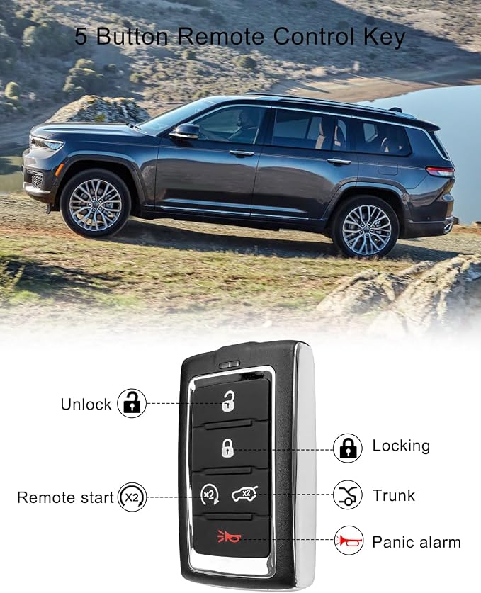 Key Fob Remote Replacement Fit for Jeep Grand Cherokee L Wagoneer 2021-2023 | 433MH Keyless Entry Remote Control Replace 68469565, 68377534 FCC ID: M3NWXF0B1