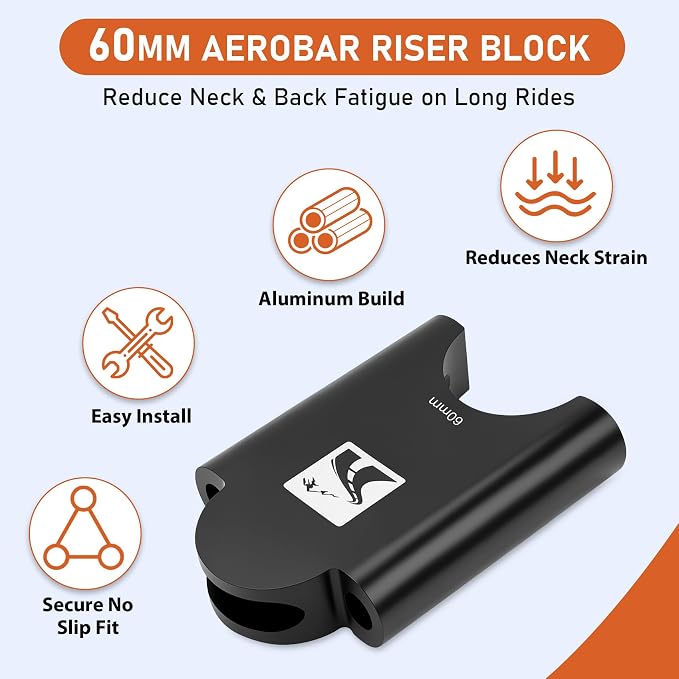 60mm Aluminum Aerobar Riser Kit, Clip On Aero Bars Armrest Handlebar Spacers for Road Bike Triathlon and Time Trial, Compatible with Profile Design 31.8mm Clamp, with M5 & M6 Mount Bolts