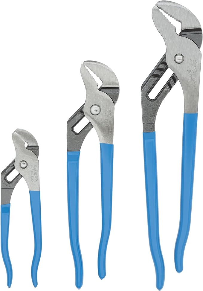 Channellock 3pc Tongue & Groove Pliers Set GS-3 - Laser Heat-Treated Teeth, High Carbon Steel - 6.5", 9.5", 12"