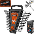 HORUSDY 12-Piece Metric Flex-Head Ratcheting Wrench Set 8-22mm, CR-V Ratchet Combination Wrenches with 72T 180° Flex Head, Magnetic Holder & Tool Bag for Auto, Motorcycle, Home & Repair