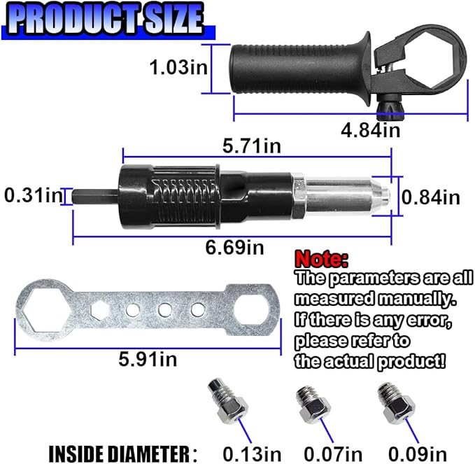 Pop Rivet Gun Adapter Kit, Rivet Drill Tool with 2.4mm/3.2mm/4.0mm/4.8mm Rivets Heads, Cordless Electric Power Drill Adaptor Attachment (1SET)