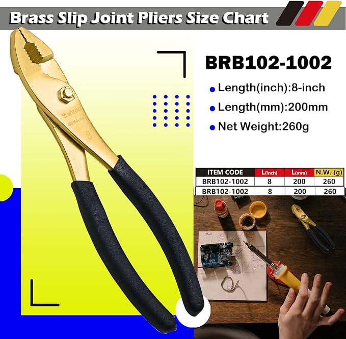 WEDO 2PCS Brass Pliers Set - 8" Slip Joint Pliers, 8" Adjustable Combination Pliers with Non-Slip Handle,For Gripping, Loosening Nuts and Bolts, Cutting Steel Wire,Die-Forged,Corrosion Resistant