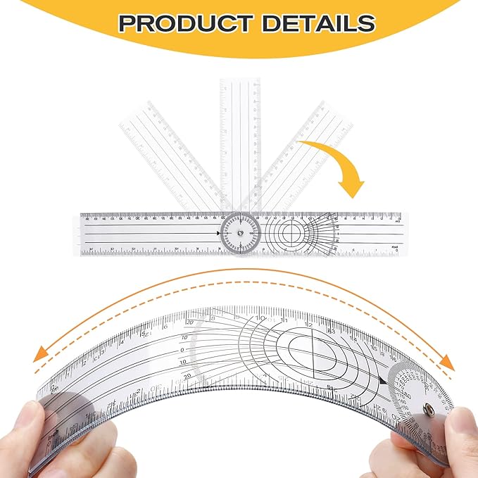 2Pcs Clear Plastic Goniometer Quick Angle Protractor Angle Finder Angle Ruler Can Rotate 360 Degree 7'' Arms Measuring Tool for School Office Measuring
