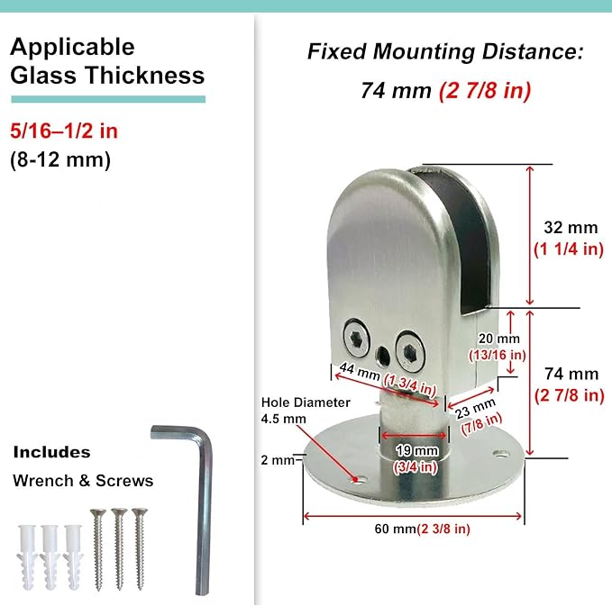Fixed & Adjustable Glass Support Bar, Ceiling to Glass Screen Brace Arm