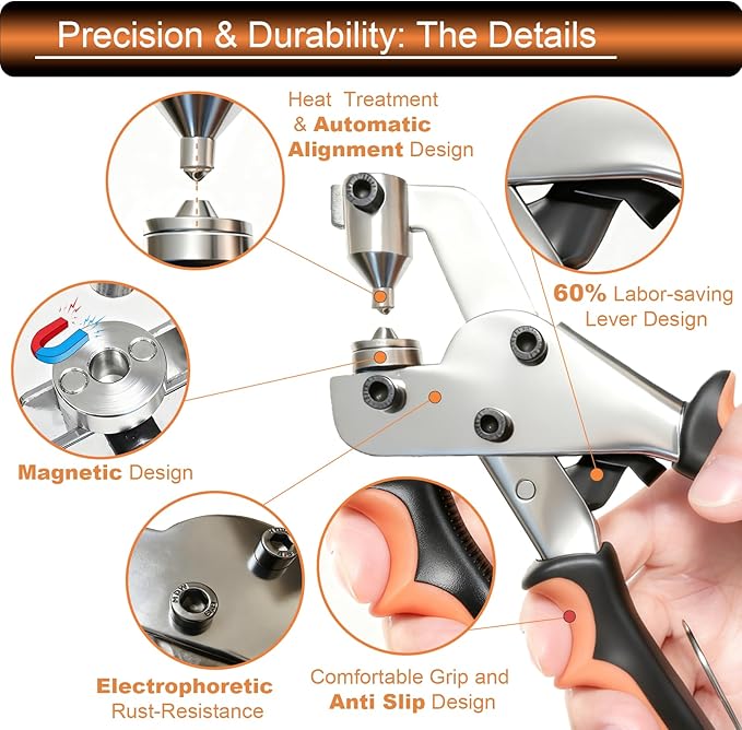 Heavy Duty Snap Fasteners Kit & Snap Fastener Tool with 100 Sets 15mm Boat Cover Snaps - Professional Canvas Snap Button Kit for Boat, RV, Tarp & Canvas Repair