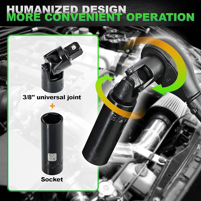 3/8" Impact Socket Set, 50PCS SAE 5/16-3/4" & Met 8-22mm | 6 Point, Extension Bars, Impact Universal Joint, Adapter, Cr-V Steel
