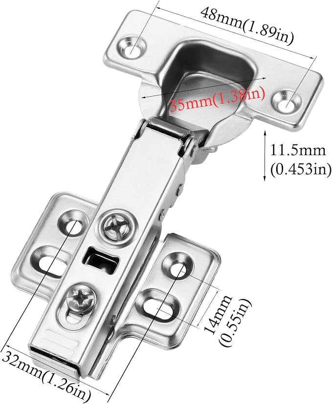 40pcs Full Overlay Cabinet Hinge Frameless Concealed Door Hinges European Soft Closing Four-Hole Mounting Plate Hinges Nickel Plated Finish