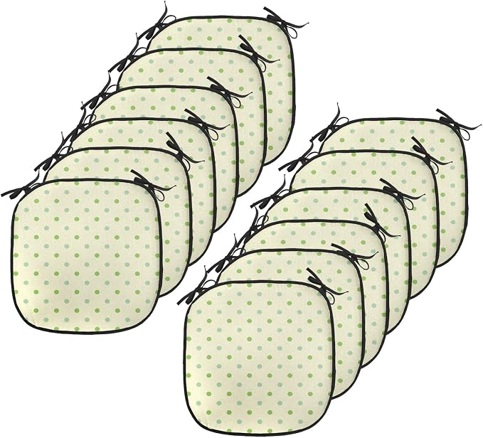 Lunarable Geometric Chair Cushion Pads Set 12, Polka Dots Spots Classic Style Trendsetting Simple Monochrome Art, Anti-Slip Seat Padding for Kitchen & Patio, 16"x16", Pale Green Fern Green