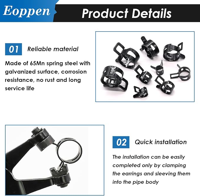 132Pcs 6-25mm Spring Hose Clamps Assortment Kit with Swivel Flat Band Fuel Hose Clamp Plier - 16 Sizes Fuel Line Silicone Vacuum Hose Low Pressure Air Clamps