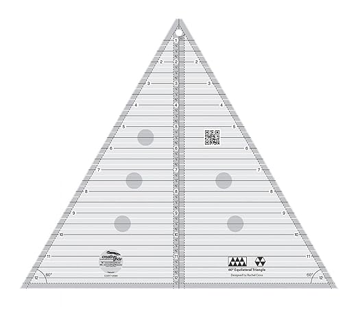 Creative Grids 60 Degree Triangle 12-1/2in Quilt Ruler – CGRT12560 – Made in USA, 12-1/2in x 14-3/4in, Non-Slip Grip Acrylic Quilting, Sewing, Crafting, Patchwork Ruler & Template