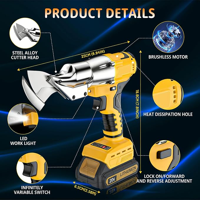 Cordless Metal Shears for Dewalt 20V Max - 14GA Steel Metal Cutter, Electric Metal Shears with 360° Pivoting Head, Brushless Scissors for Stainless Steel, Metal, and Iron Cutting（Tool Only）