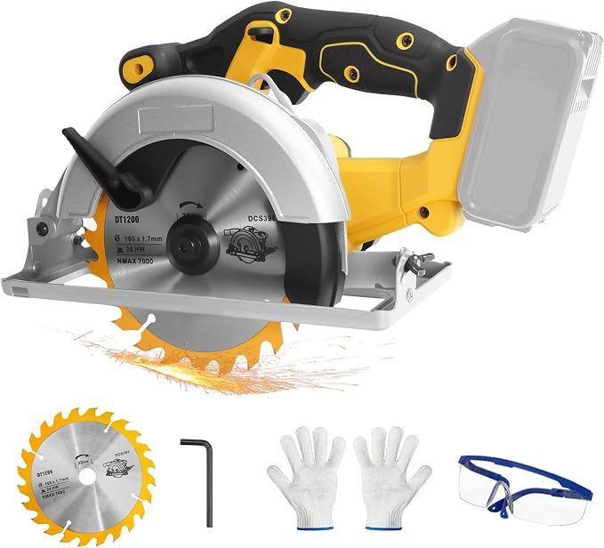 Cordless Circular Saw for Dewalt 20V Battery, Brushless Saws 6-1/2" Blade, 0-45° Cutting Bevel, Cutting Depth 2.24''(90°), 1.61''(45°), Power Wood Saw for Plastic, Wood(Only tools)
