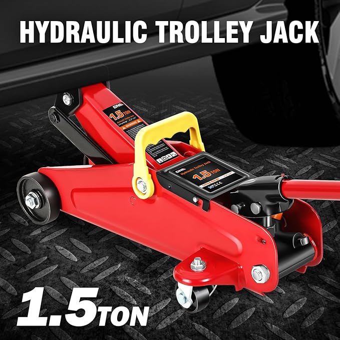 DNA Motoring 1.5 Ton Car Floor Jack Low Profile Hydraulic Trolley Service/Floor Jack, 1.5T / 3000 lbs Capacity, Lifting Range 5.3 Inch -12 Inch, with Storage Case, Red, TOOLS-00326