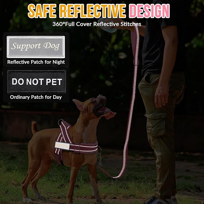 SlowTon No Pull Dog Harness with Front Clip - Heavy Duty, Soft Padded | Neck & Chest Adjustable, Tactical Pet Vest and Leash Set for Large Medium Sized Dogs, for Easy Walk & Training, Pink XL