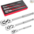 TOMMARS Flex-Head Ratchet Set, 1/4", 3/8", 1/2" Drive Flexible Ratchet Handle Wrench 72-Tooth Quick-Release Reversible Gift for Men Mechanic Hand Tools
