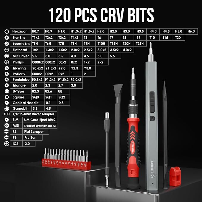 STREBITO Electric Screwdriver, 144-in-1 Precision Screwdriver Set, 120 Magnetic Bits, Organized Storage and Portability, Small Tool Kit for Electronics, PC, Computer and Laptop