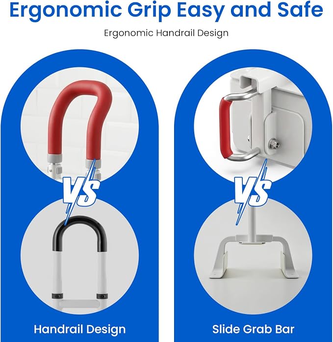 Bathtub Safety Rail with Double Bathtub Handles for Seniors, Adjustable