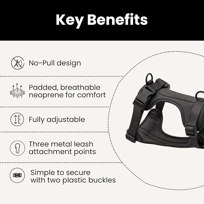 No Pull Dog Harness and Leash Set 3-in-1 Adjustable Anti Pull Dog Harness with Hands-Free Matching Leash,Poop Bag Holder,Easy Walk Dog Harness Medium Sized Dog(Black)