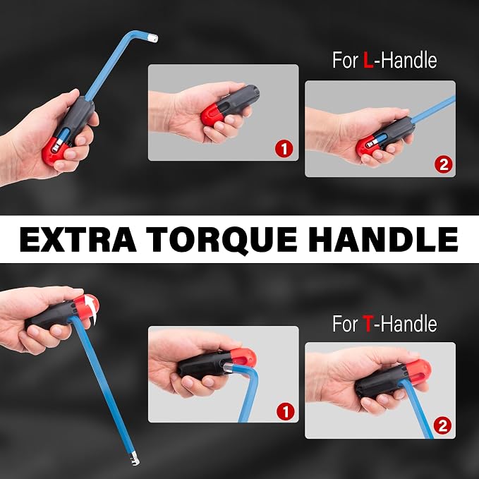 HAUTMEC 27PCS Long Allen Wrenches Sets with Ball End, SAE Metric Torx Allen Key Set with T-Handle Hex Key, 60CR-V Steel, Color Coded & Storage Bag, SAE(1/16" to 3/8″),Metric(1.5-10mm),Torx (T10-T50)
