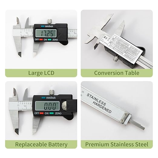 Digital Caliper 0-6" Measuring Tool with Metal Ruler, Micrometer Caliper with Auto-Off Feature, Interchangeable Between inches and millimeters for DIY/Household and 3D Printing, Black