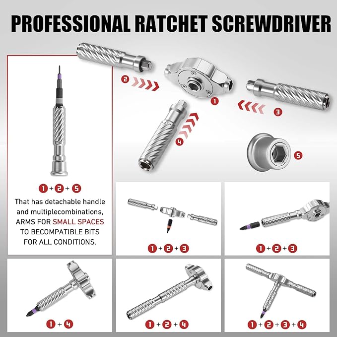 VMAN Ratchet Screwdriver Set, magnetic Screwdriver sets, S2 Steel Bits, DIY Combination Flexible Shaft, Suitable for Furniture Assembly, Precision Electrical Appliance Repair, Bicycle Tools