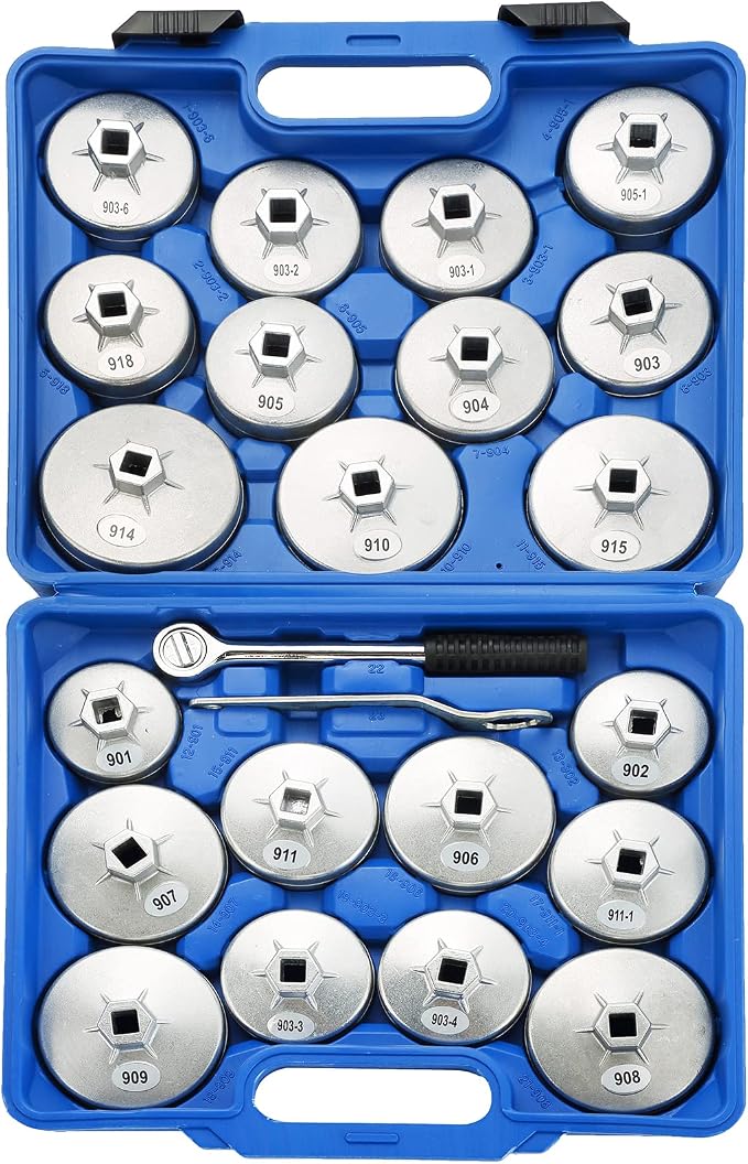 ATPEAM 23pcs Aluminum Alloy Cup Type Oil Filter Cap Wrench Socket Removal Tool Set 1/2" dr.