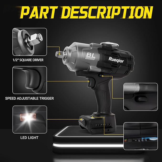 Cordless Impact Wrench 1/2" Compatible with Dewalt 20V Battery, Impact Wrench 1700FT-LBS(2300N.m) High Torque Brushless Electric Impact Power Impact Driver for Car, Truck (No Battery)