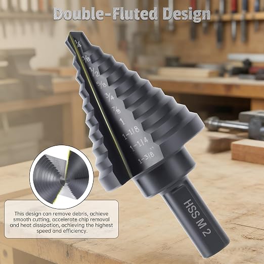Lichamp Step Drill Bit for Metal Sheet Heavy Duty, Genuine M2 HSS Step Up Down Drill Bit Stepper Unibit for Steel Hole, 10 Sizes from 1/4 to 1-3/8 inches