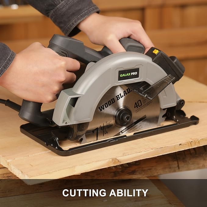 GALAX PRO 11Amp Corded Circular Saw with Laser, 6000RPM, 0-45° Adjustable Bevel, Max Cutting Depth 2-1/2''(90°) to 1-7/8''(45°), 7-1/4 Inch Carpentry Blade for Wood Plastic Cuts