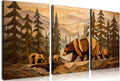 Frimeeme 3-Piece Framed Rustic Forest Bear Canvas Wall Art,Woodland Cabin Decor, for Cabin, Farmhouse, Living Room, Bathroom,16x24 Inch