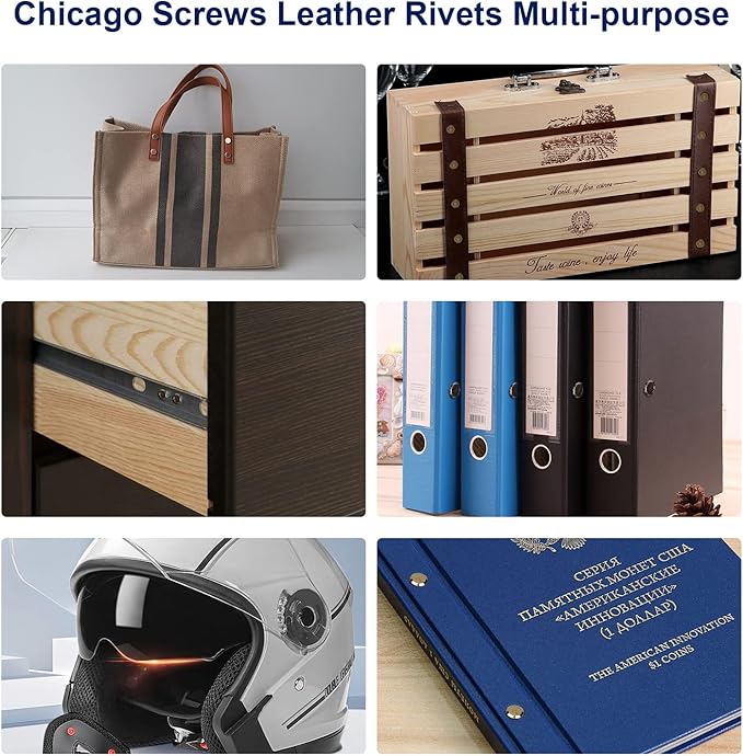 100 Sets Chicago Screws for Leather Crafting 7/20 Inch, 5 Colors of Rivets for Leather, Chicago Screws for DIY Leathercraft (Silver, Light Gold, Bronze, Antique Copper, GunMetel)