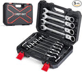 Eastvolt 12-Piece Flex-Head Ratcheting Wrench Set, Metric 8mm-19mm, Combination Ended Spanner kits, Chrome Vanadium Steel with Toolbox, EVHT1201 (Pack of 5)
