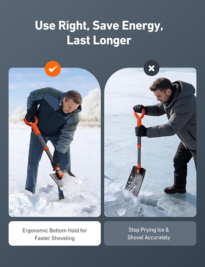 AstroAI 38.4" Folding Snow Shovel for Car, Extendable Snow Shovel with Thickened Aluminum Handle and Reinforced Iron Hinge, Portable and Multifunctional for Driveway, Cars, Camping and Mud, Grey