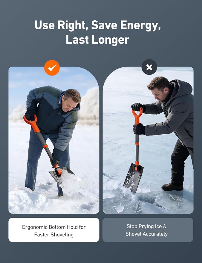 AstroAI 38.4" Folding Snow Shovel for Car, Extendable Snow Shovel with Thickened Aluminum Handle and Reinforced Iron Hinge, Portable and Multifunctional for Driveway, Cars, Camping and Mud, Grey