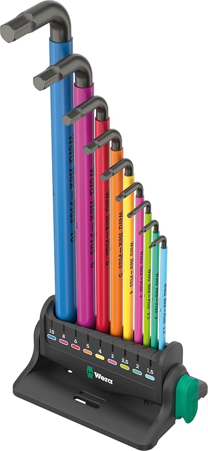Wera 05133165001 950/9 HEX-PLUS MULTICOLOUR 3 L-KEY SET, METRIC, BLACKLASER, 9 PIECES