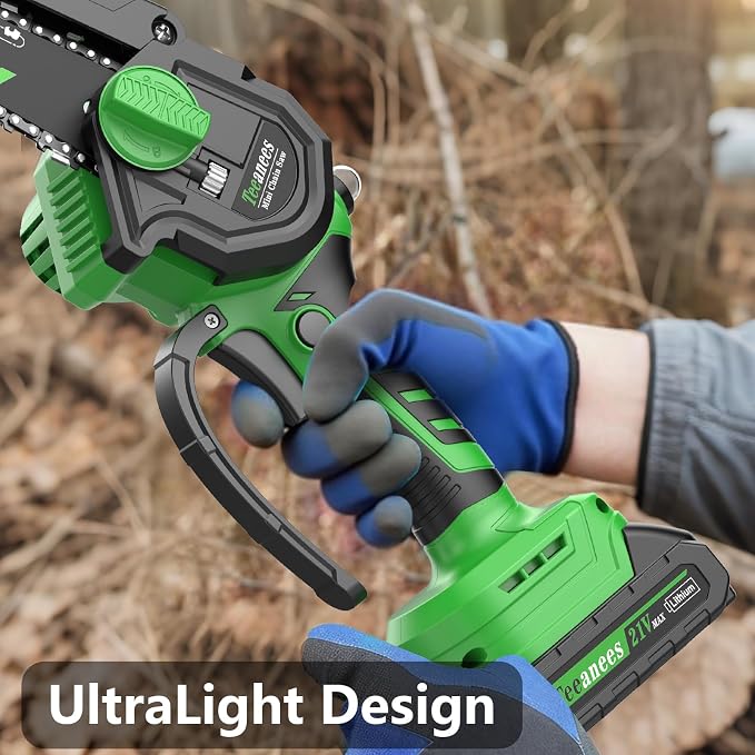 Mini Chainsaw Cordless with 2 Batteries & 8 Chains, Dual Guide Bars (8" & 6"), 1000W Electric Battery Powered Chain Saw for Tree Trimming, Wood Cutting, Garden Gift (Green)